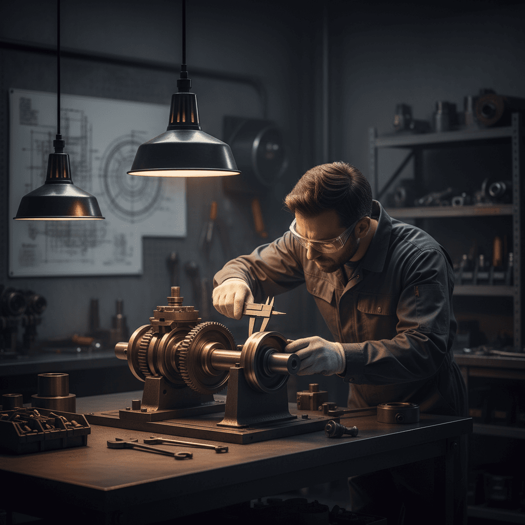 Ingeniero inspeccionando equipos rotativos en instalación industrial